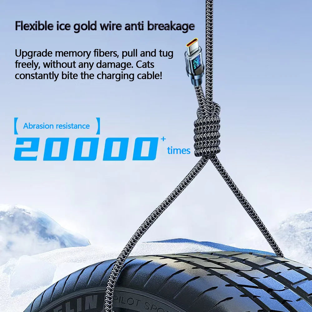⚡🔌 120W USB to Type-C / 100W Type-C to Type-C Fast Charging Cable με LED Display 🎯