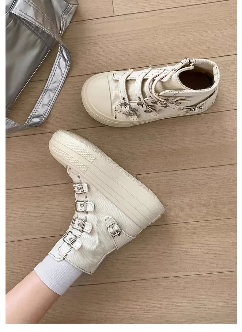 👟 CHABELLA Γυναικεία Ψηλά Sneakers με Λουράκι & Φερμουάρ – High Street Style 2025