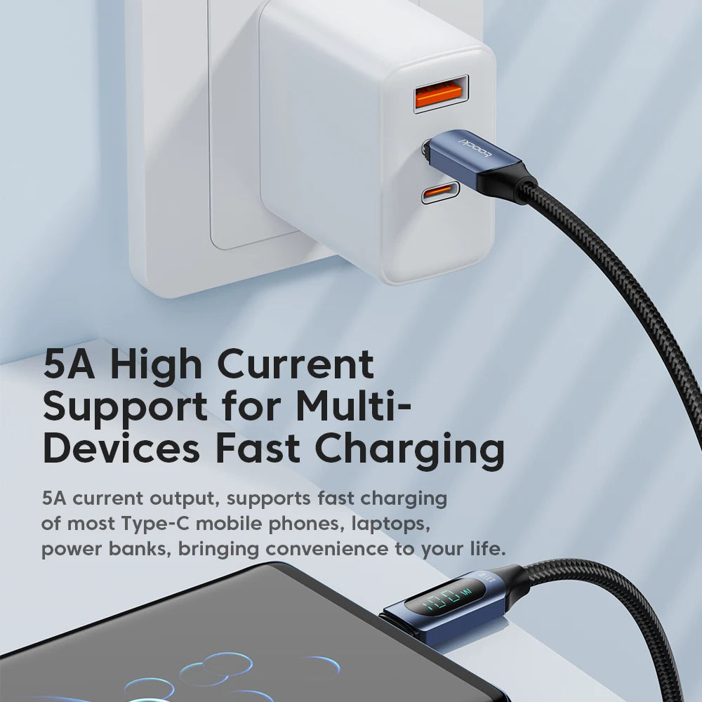 ⚡🔌 Toocki 100W USB-C Cable – Υψηλής Ταχύτητας Καλώδιο Φόρτισης & Δεδομένων 🔋 Με LED Digital Display (5A)