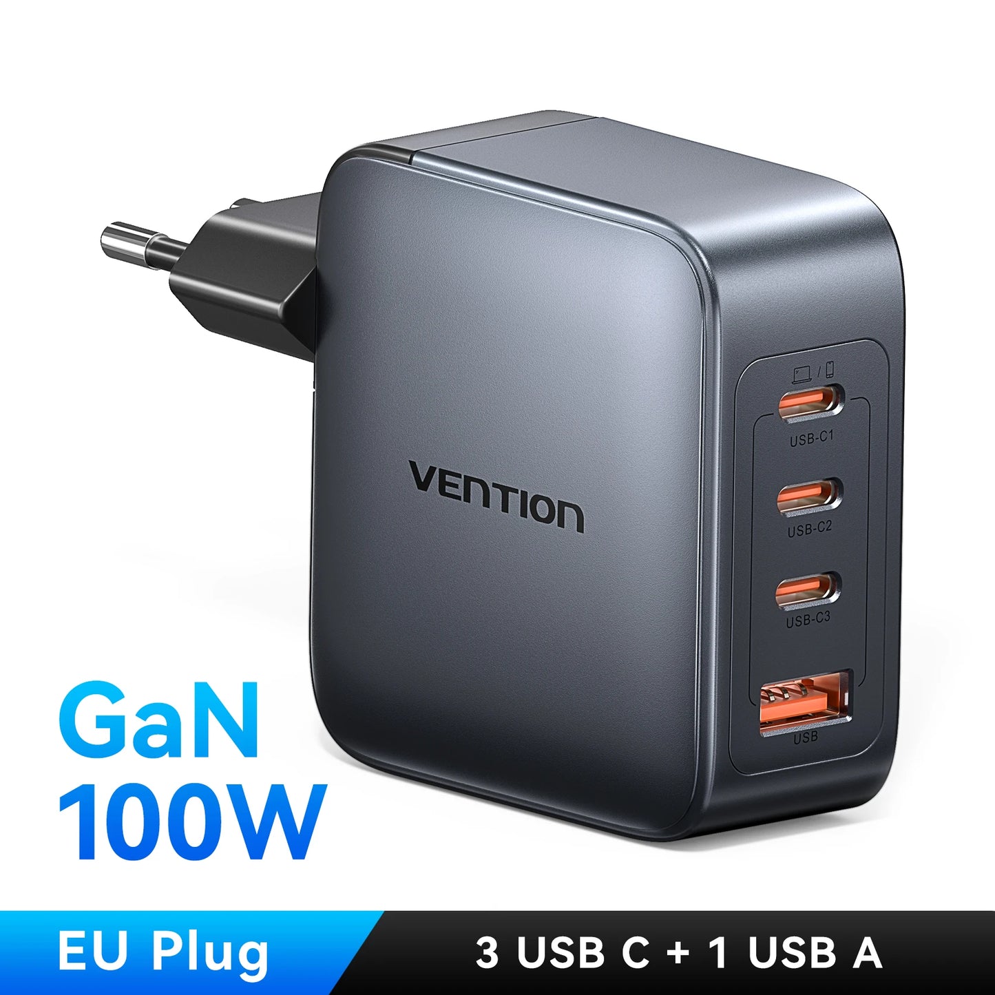 ⚡ Vention 100W GaN Φορτιστής 4 Θυρών USB-C – PD Fast Charge Η απόλυτη λύση για ταυτόχρονη και γρήγορη φόρτιση laptop, tablet και smartphone! 💻📱🔋