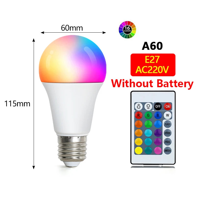 💡🌈 16 Χρώματα RGB LED Λάμπα – E27 Base 220V με Remote Control (24 Keys) | Πολυχρωματικός Φωτισμός & Ατμόσφαιρα