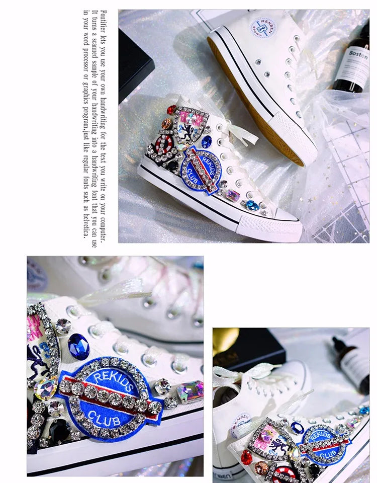 💎👟 Γυναικεία Canvas Sneakers με Διαμάντια – Χειροποίητα & Μοναδικά 👟💎