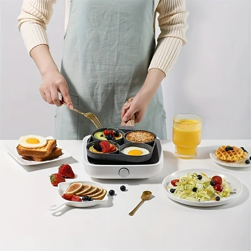 🍳 Τηγάνι με 4 Θέσεις – Αντικολλητικό για Αυγά, Pancakes, Ομελέτες & Burgers | Ιδανικό για Πρωινό