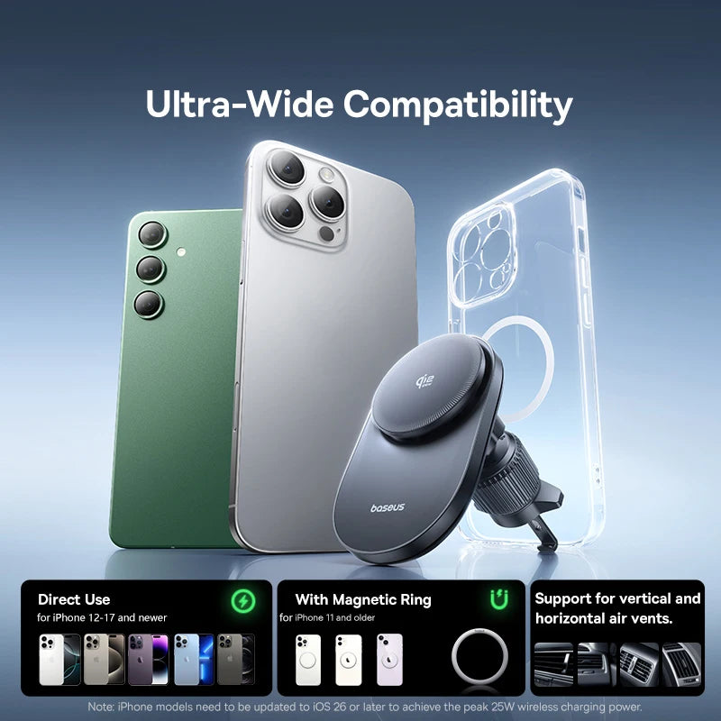 🚗📱 Baseus Qi2.2 Cooling Magnetic Car Phone Holder – 25W Wireless Fast Charger