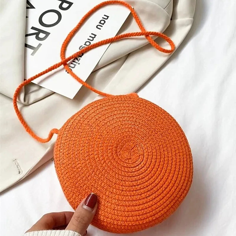 👜🌴 Minimalist Straw Bag – Στρογγυλή Τσάντα Ώμου & Χιαστί, Καλοκαιρινό Στυλ Διακοπών ✨☀️