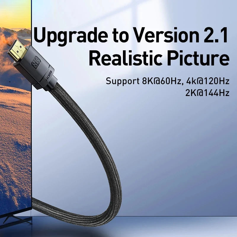 Baseus HDMI 2.1 Cable 🎮📺 | 48Gbps ⚡ | 8K@60Hz • 4K@120Hz 🎥 | For PS5, PS4, Mi Box, TV & Splitters ✅