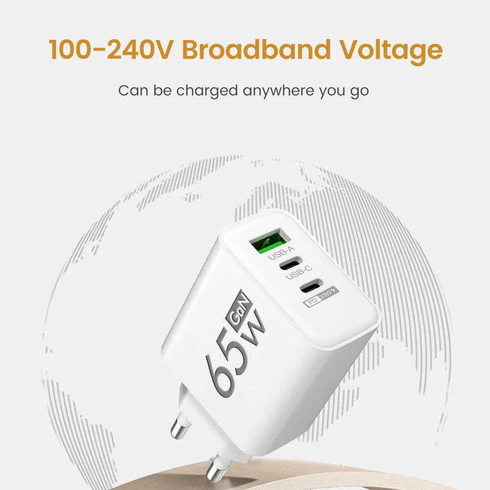 ⚡🔋 Total 65W GaN USB PD Charger – Φορτιστής Τοίχου 3 Θυρών για Γρήγορη Φόρτιση 📱💻