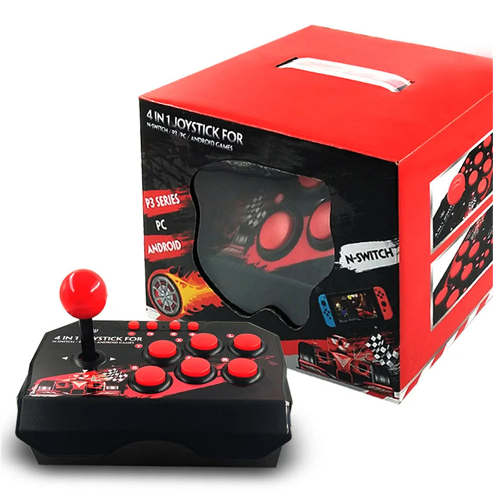 🕹️ GAMINJA 4-in-1 Wired Arcade Joystick | Με Καλώδιο 3M, TURBO Λειτουργία & Μεγάλα Κουμπιά | Συμβατό με Nintendo Switch / Android TV / PS3 / PC