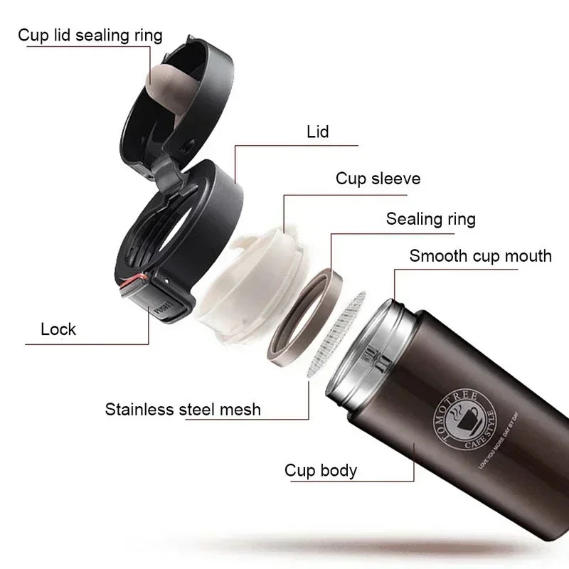 ☕ 304 Stainless Steel Θερμός Κούπα Διπλού Τοίχου – 380ml/500ml | Vacuum Flask Thermos Mug με Φίλτρο Τσαγιού & Αξεσουάρ