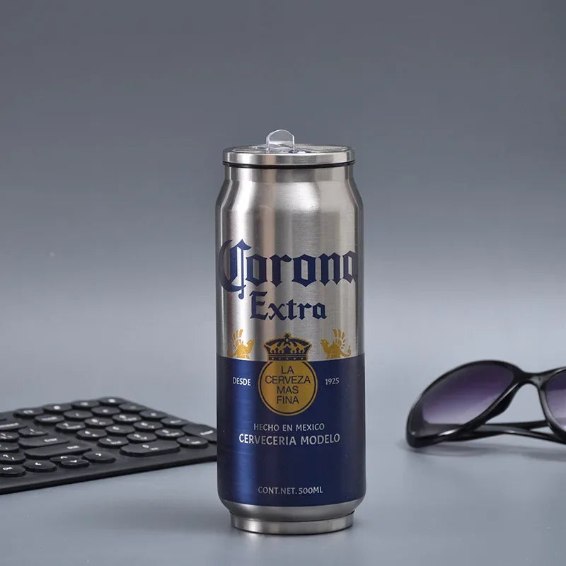 🍺 500ml Θερμός Ανοξείδωτο σε Σχήμα Κουτάκι Μπύρας – Με Καλαμάκι & Καπάκι 🥤❄️🔥