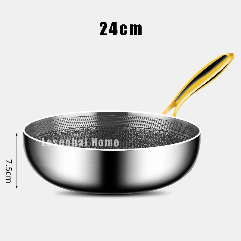 🥘 Wok Τηγάνι 316 Ανοξείδωτου Χάλυβα με Σχέδιο Κυψέλης – 28cm | 7-Ply Αντικολλητικό Σκεύος για Stir-Fry, Μπριζόλες & Καθημερινό Μαγείρεμα
