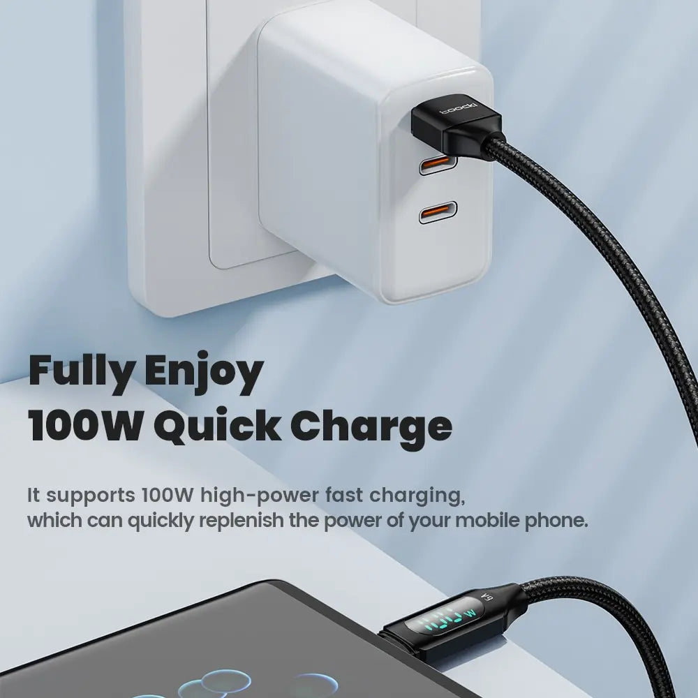 ⚡🔌 Toocki 100W USB-C Fast Charging Cable – Ταχύτατη Φόρτιση με Ψηφιακή Ένδειξη 🎯