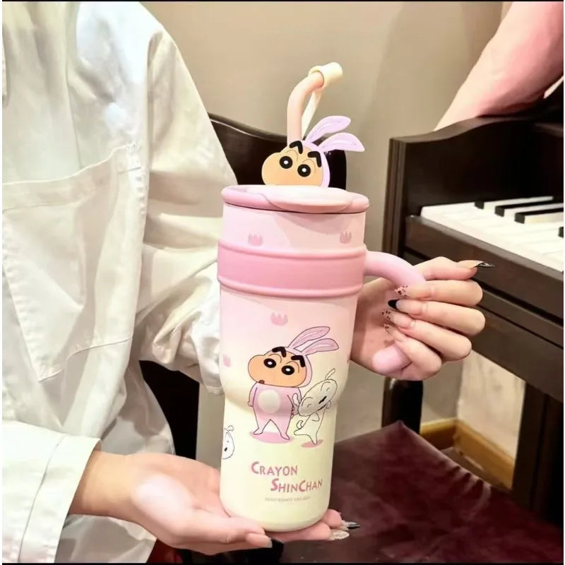 🥤✨ MINISO Crayon Shin-chan Θερμός με Καλαμάκι | Ανοξείδωτο Καρτούν Παγουρίνο Μεγάλης Χωρητικότητας 🎨🐻