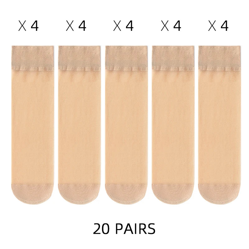 🧦✨ Σετ Διάφανα Κρυστάλλινα Καλτσάκια – Ultra Thin & Anti-Hook ✨🧦 5–20 Ζευγάρια Καλοκαιρινές Γυναικείες Κάλτσες | Crystal Silk Nylon Ankle Socks