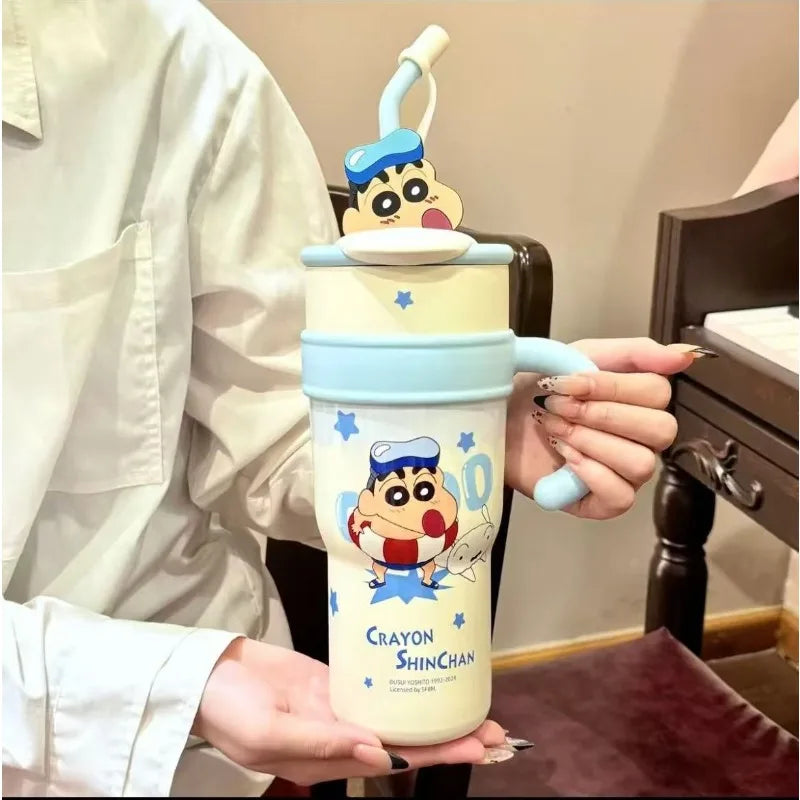 🥤✨ MINISO Crayon Shin-chan Θερμός με Καλαμάκι | Ανοξείδωτο Καρτούν Παγουρίνο Μεγάλης Χωρητικότητας 🎨🐻