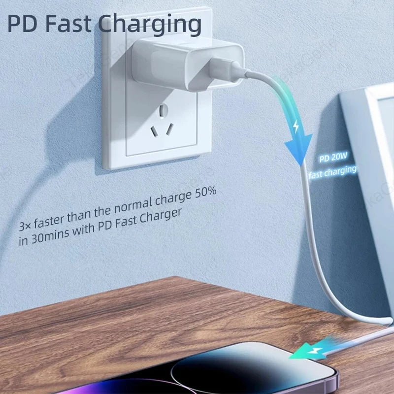 ⚡ PD 3.0 20W Γρήγορος Φορτιστής με Καλώδιο USB-C σε Lightning Η ιδανική λύση για ταχεία και ασφαλή φόρτιση των Apple συσκευών σου! 🍏🔋