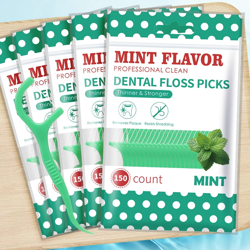 🦷✨ 300pcs Mint Dental Floss Sticks – Οδοντικό Νήμα & Οδοντογλυφίδες σε Ένα 💚