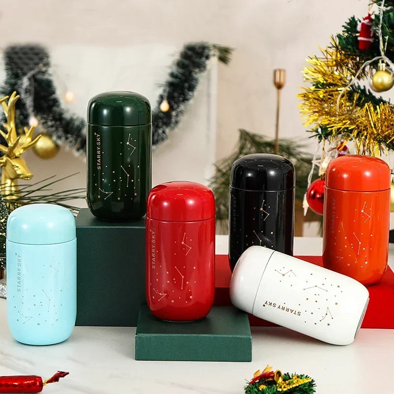 🌌✨ Mini Θερμός "Starry Sky" 200ml | 304 Ανοξείδωτο Ατσάλι | ☕ Leakproof | Μικρό & Φορητό
