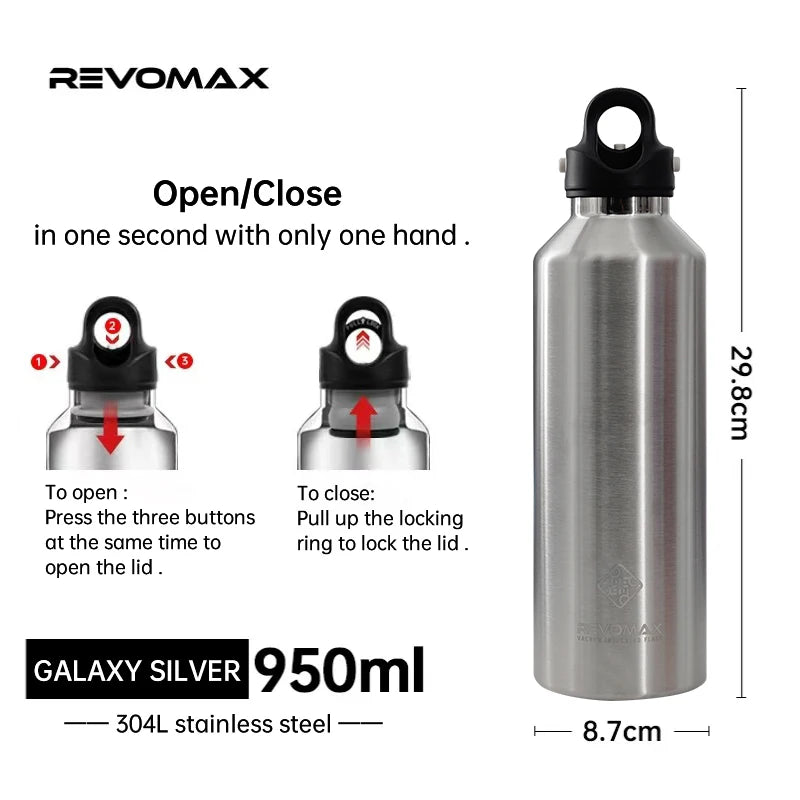 🥶🔥 REVOMAX Θερμός 950ml Ανοξείδωτος | Μεγάλης Χωρητικότητας Φορητό Vacuum Flask με Καπάκι Χωρίς Βίδωμα 🚀