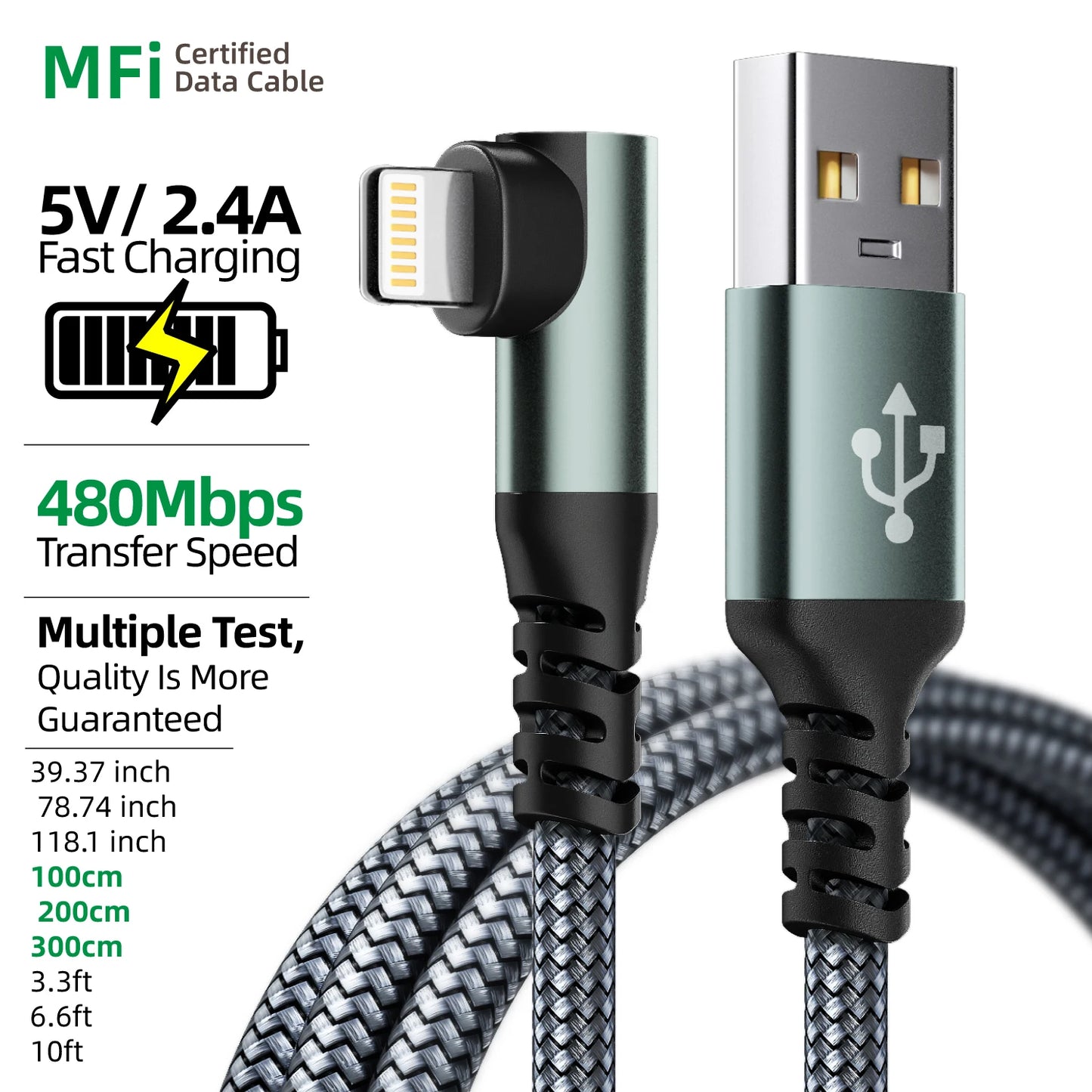 ⚡📱 90° Lightning Cable MFi Certified – Δεξιάς Γωνίας Φορτιστής για iPhone 14/13/12 🎯