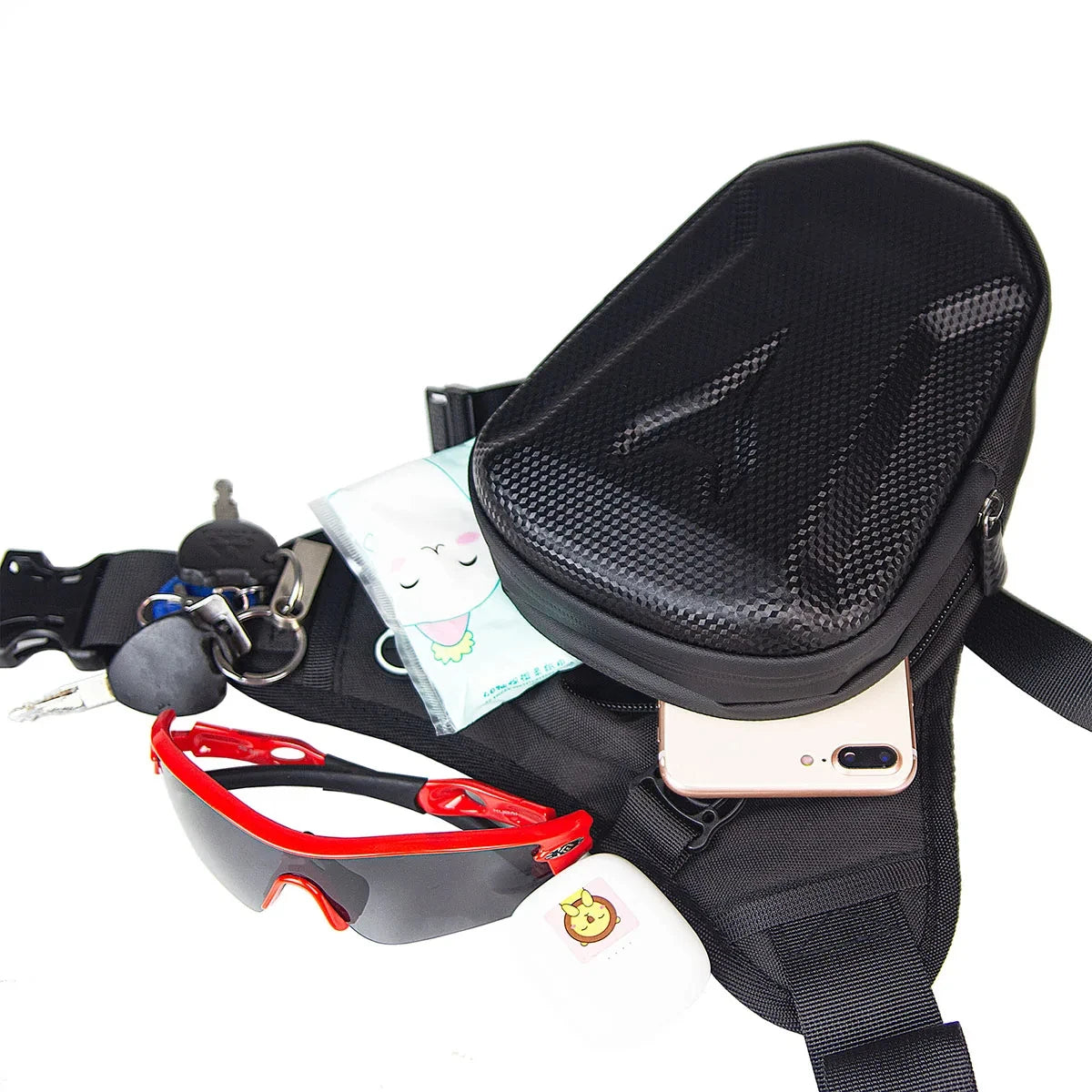 🏍️🎒 Αδιάβροχο Ανδρικό Τσαντάκι Ποδιού & Μέσης – Μαύρο Rider Waist Bag με Σκληρό Κέλυφος & Ανακλαστικό Λογότυπο ✨