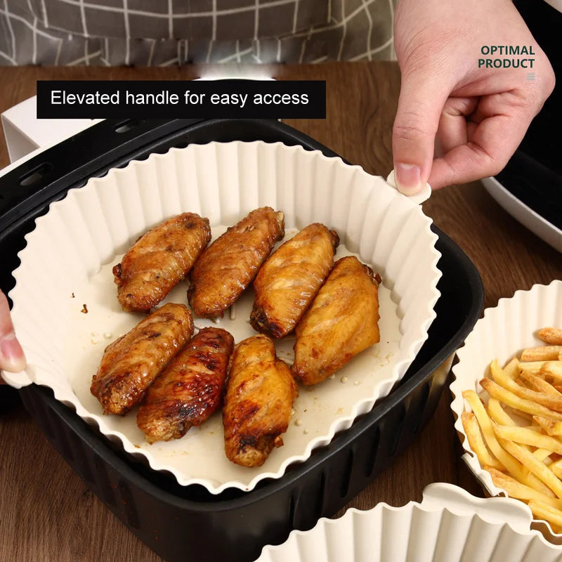 🍟 Σκεύος Σιλικόνης για Air Fryer με Λαβές – Αντικολλητικό, Επαναχρησιμοποιήσιμο & Ανθεκτικό | Ιδανικό για Ψήσιμο & Grill