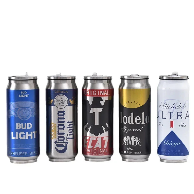 🍺 500ml Θερμός Ανοξείδωτο σε Σχήμα Κουτάκι Μπύρας – Με Καλαμάκι & Καπάκι 🥤❄️🔥