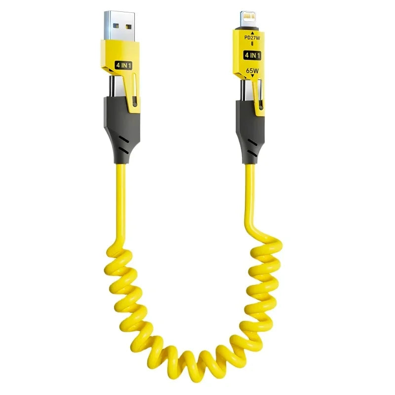 🔌⚡ 4-in-1 Spring Data Cable – Γρήγορη Φόρτιση & Απόλυτη Ευελιξία! ⚡🔌 65W | 6A | Retractable USB Type-C | Compatible with iPhone 15/14/13/12 & More