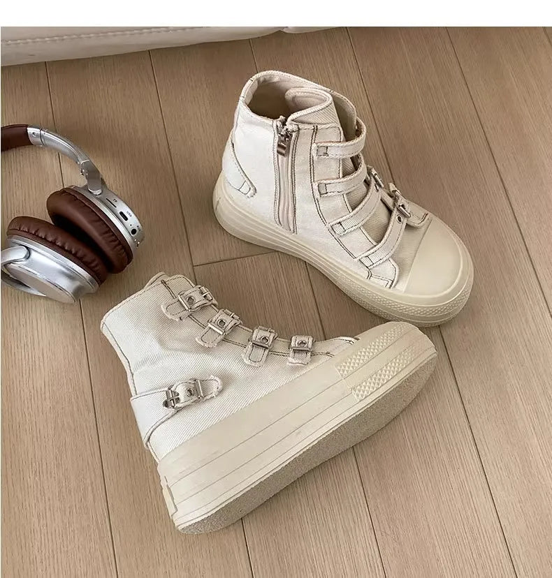👟 CHABELLA Γυναικεία Ψηλά Sneakers με Λουράκι & Φερμουάρ – High Street Style 2025