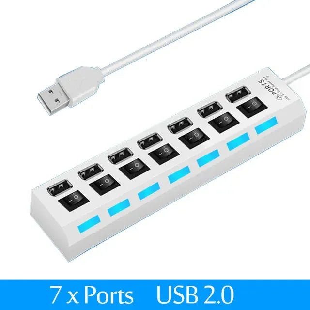 🔌 Switch Extension Hub – 7/4 Θύρες USB 2.0 Hub με Ανεξάρτητους Διακόπτες & LED Ενδείξεις