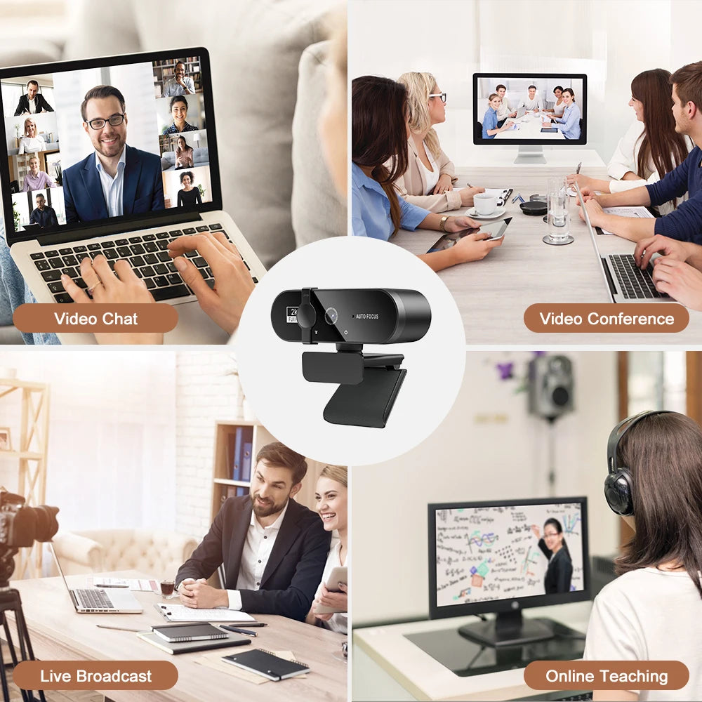 🎥💻 4K/2K/1080P USB Webcam – Με Autofocus, Μικρόφωνο & 360° Περιστροφή 🔊✨