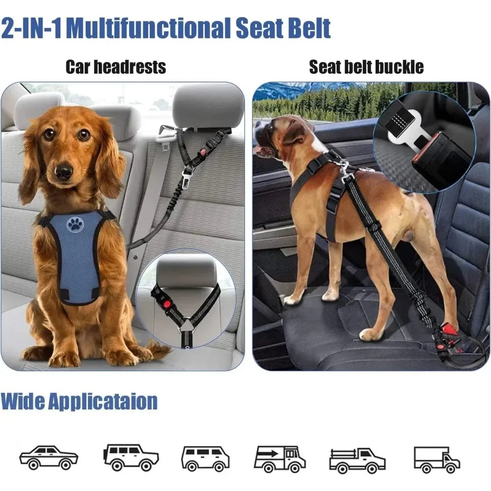 🚗🐶 2-in-1 Dog Car Seatbelt – Ρυθμιζόμενη Ζώνη Ασφαλείας με Κλιπ & Δέσιμο στο Προσκέφαλο ✨🛡️ Οδήγηση με ασφάλεια και ηρεμία – για μικρούς & μεγάλους σκύλους!