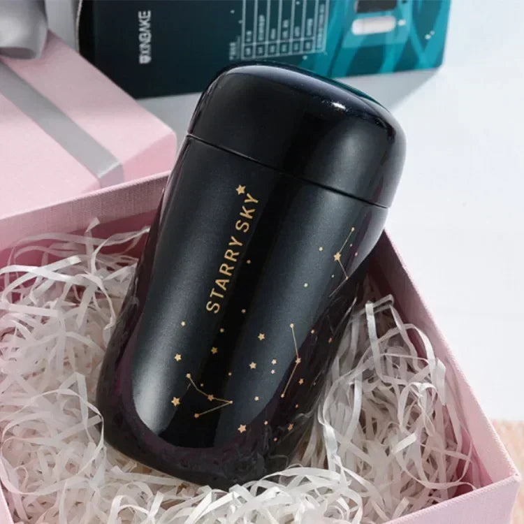 🌌 Mini Θερμός Starry Sky 200ml | 304 Stainless Steel Vacuum Flask – Leakproof Coffee Mug