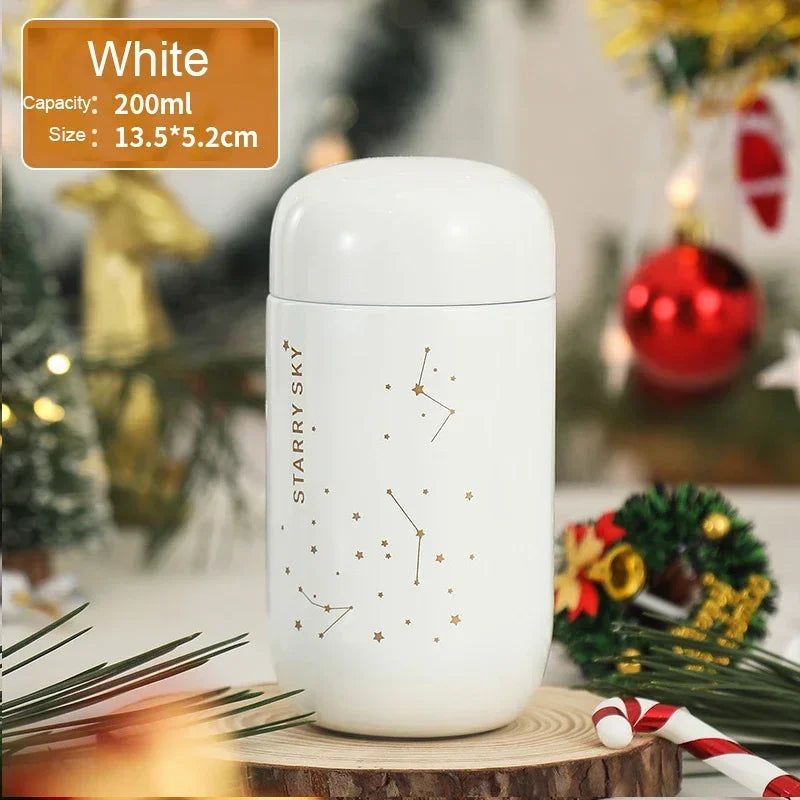 🌌✨ Mini Θερμός "Starry Sky" 200ml | 304 Ανοξείδωτο Ατσάλι | ☕ Leakproof | Μικρό & Φορητό