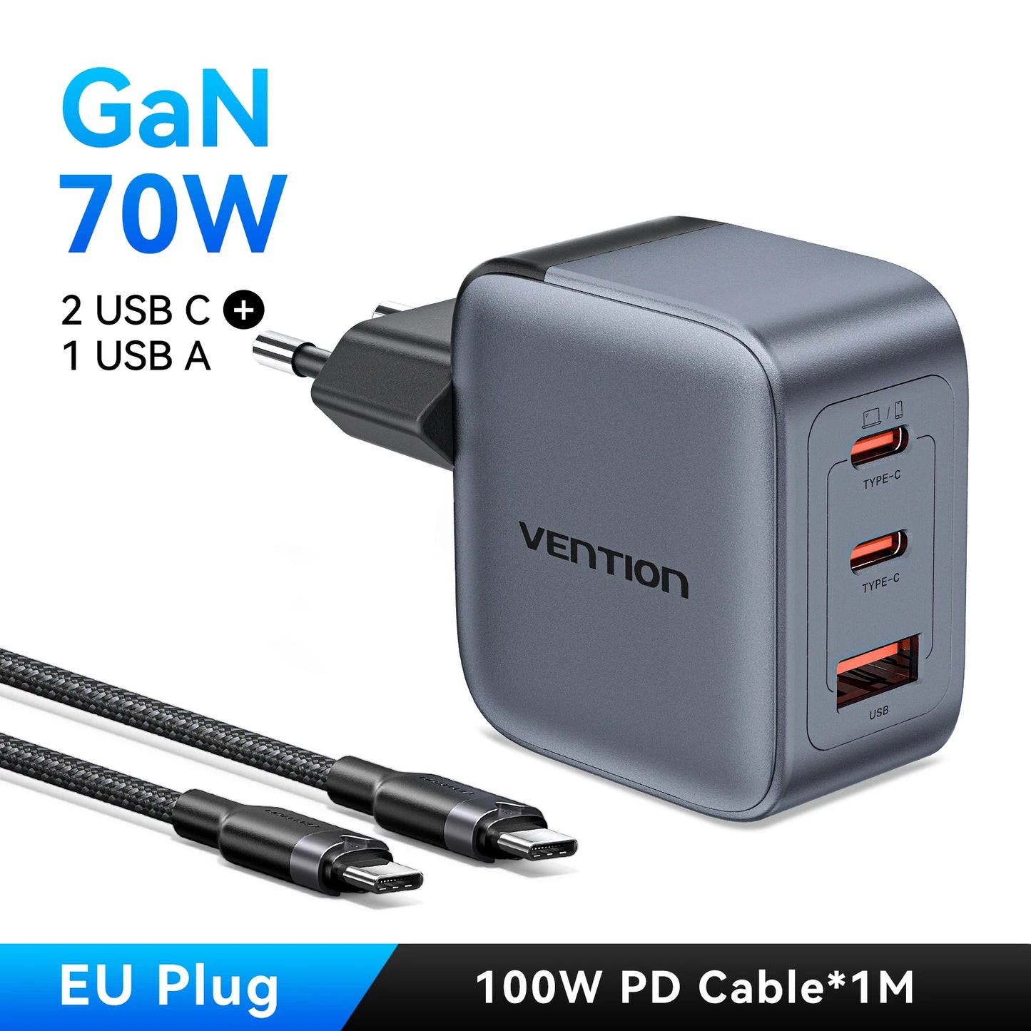 ⚡ Vention 70W GaN Φορτιστής – PD & Quick Charge 3.0 Μικρός, ισχυρός και απόλυτα αποδοτικός – ο φορτιστής που καλύπτει όλες σου τις συσκευές! 🔋📱💻