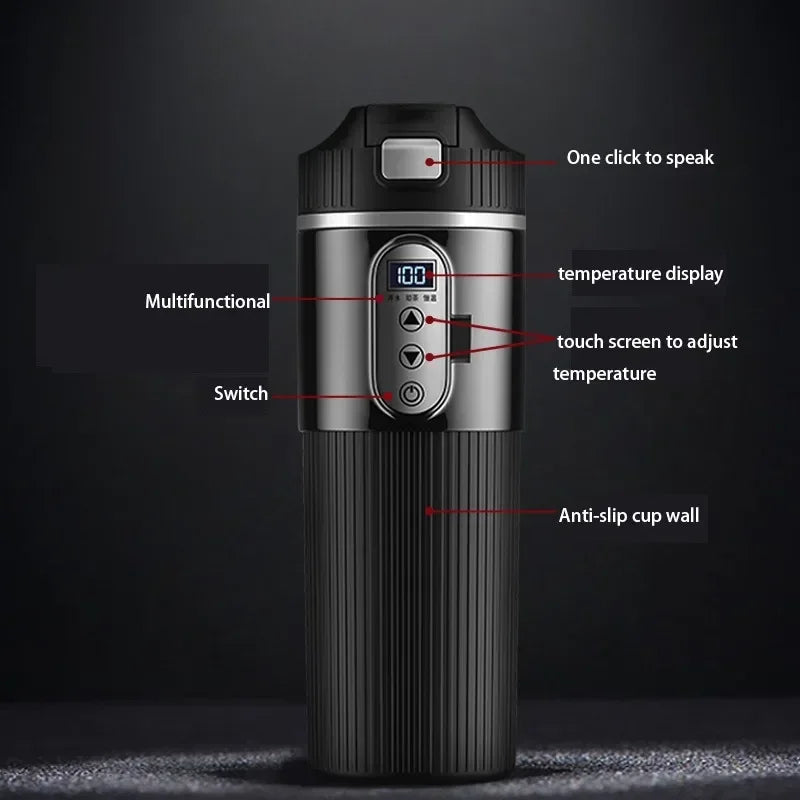 🚗☕ 500ml Ηλεκτρικό Θερμός Αυτοκινήτου | Car Heating Cup με LCD Οθόνη & Ρυθμιζόμενη Θερμοκρασία 🔥 | 12V/24V In-Car Kettle