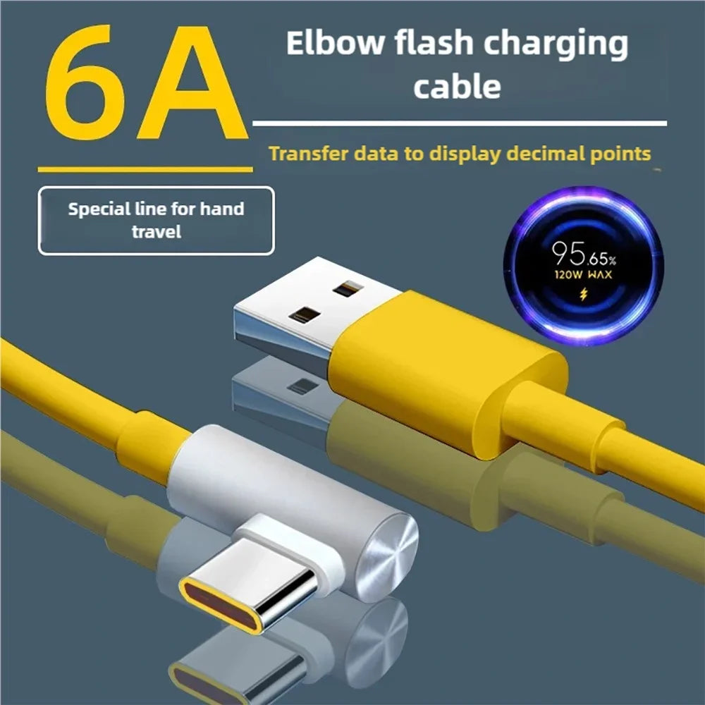 ⚡🔌 120W 6A Type-C Καλώδιο Φόρτισης – 90° Elbow Σχεδιασμός για Gaming & Super Fast Charging