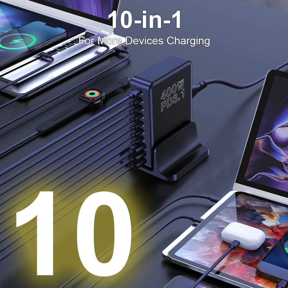 ⚡ UHOMEBUY 400W GaN Charging Station – Φορτιστής 10 Θυρών με PD3.1 & Έως 140W Single Port 🚀