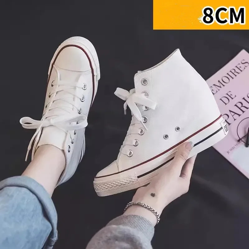 👟✨ Γυναικεία Casual Canvas Παπούτσια με Κρυφό Τακούνι & Πλατφόρμα 8cm ✨👟