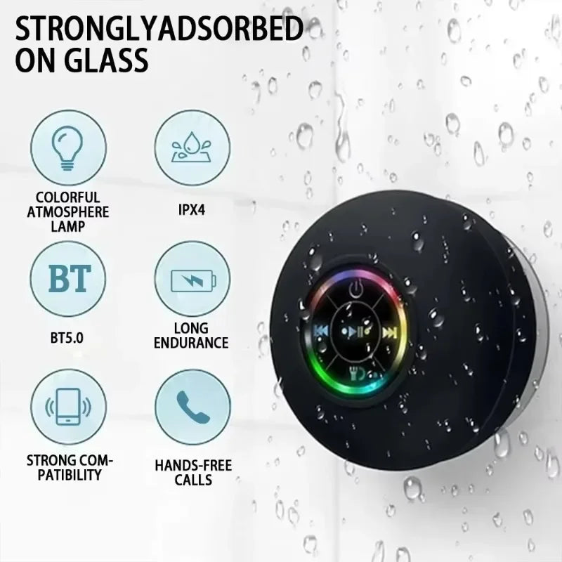 🎶💦 Mini Portable Bluetooth Speaker – IPX4 Αδιάβροχο με LED Lights & Suction Cup για Μπάνιο & Outdoor Χρήση