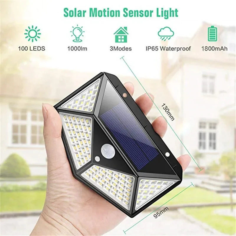 🔆🌙 100 LED Solar Wall Lamp – Ηλιακό Φωτιστικό Τοίχου με Αισθητήρα Κίνησης & 4 Πλευρές Φωτισμού | Αδιάβροχο IP65 για Κήπο & Εξωτερικούς Χώρους