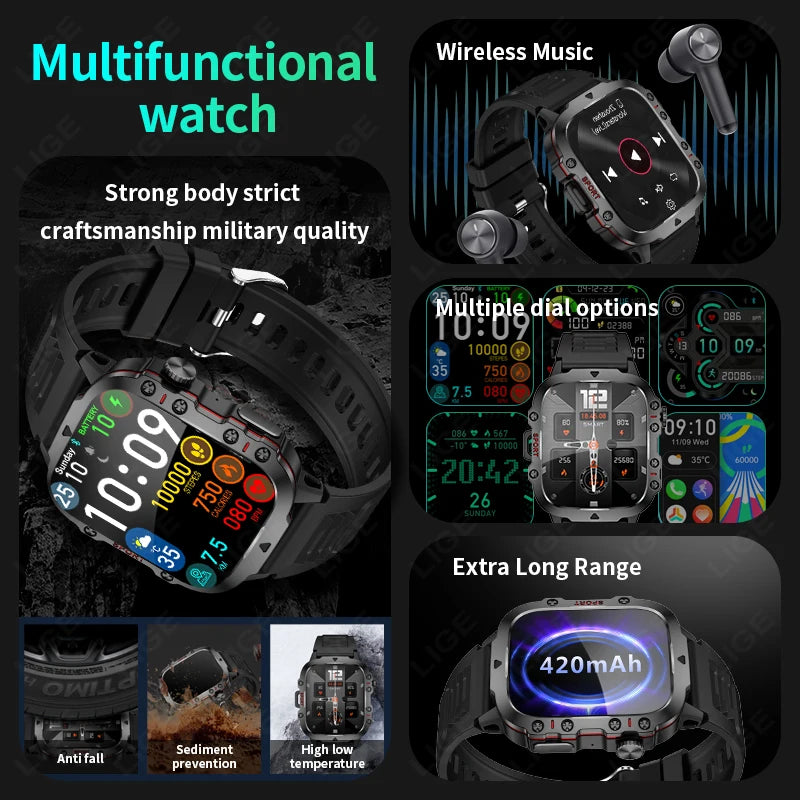 🛡️ LIGE 2025 Outdoor Military Smartwatch – Η απόλυτη ισχύς στον καρπό σου! 🛡️
