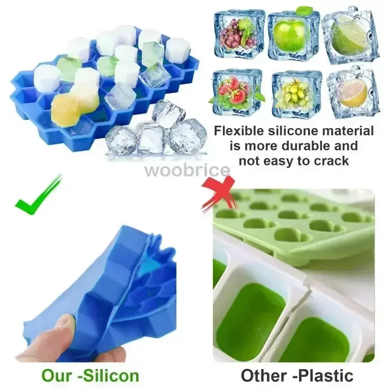 🧊🍯 Honeycomb Ice Cube Trays – Σιλικονούχα Φόρμα Παγάκια Κυψέλης με Καπάκι ✨ (1/2/4 τεμάχια)