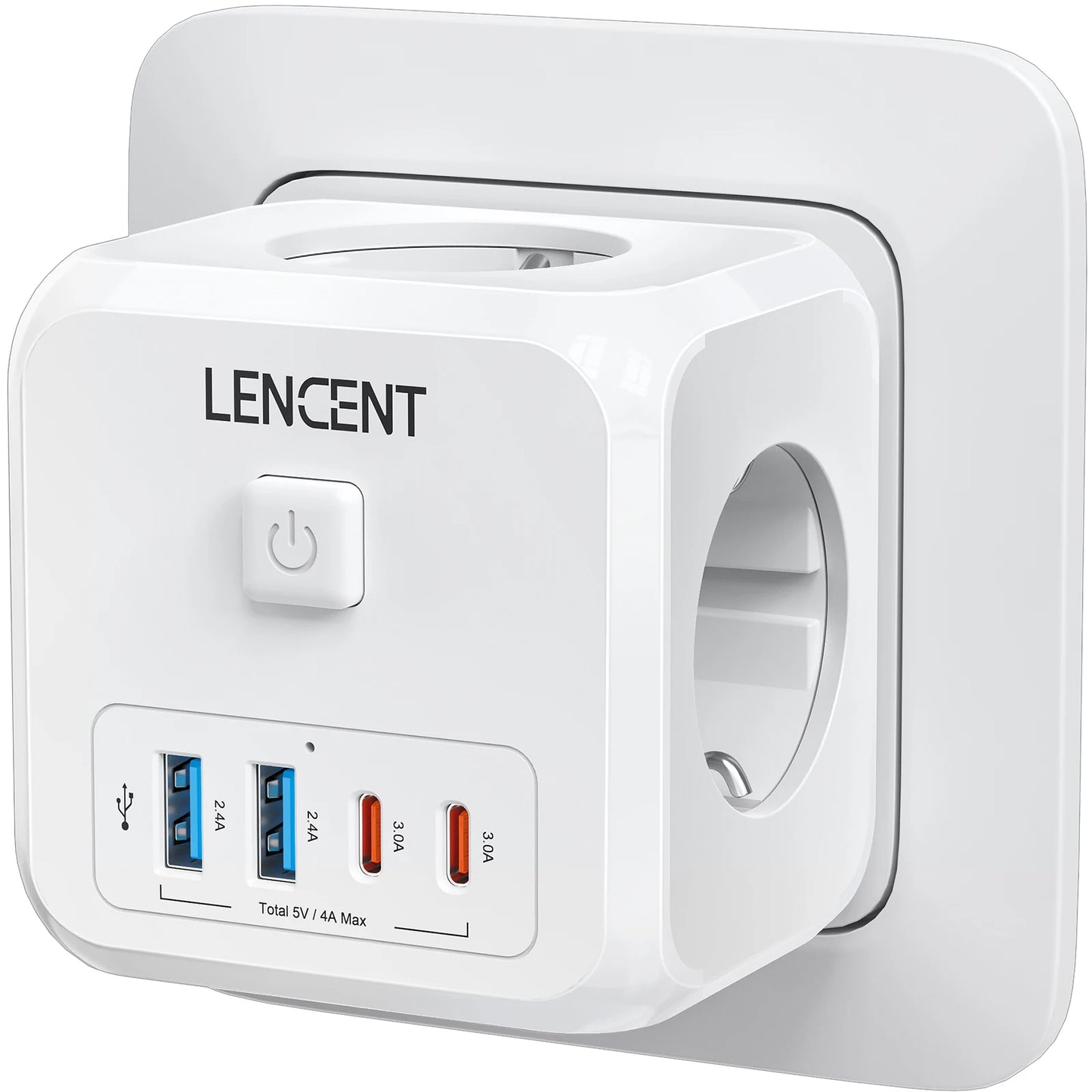 LENCENT EU Plug Cube 🔌 | 7-in-1 Power Hub ⚡ | 3 AC + 2 USB + 2 Type-C 🔋 | On/Off Switch ✅