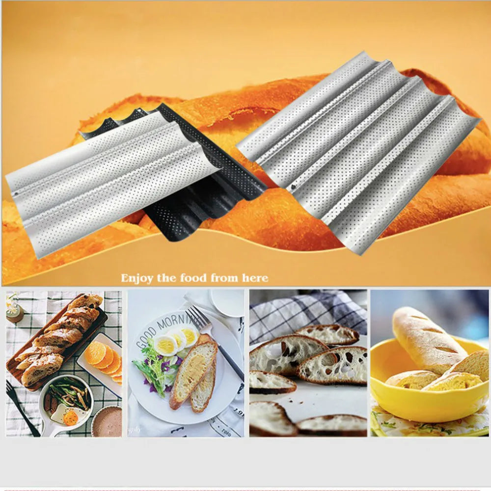 🥖 Αντικολλητική Διάτρητη Φόρμα Ψωμιού & Μπαγκέτας – Carbon Steel | 2/3/4 Θέσεων για Γαλλικό Ψωμί & Τοστ