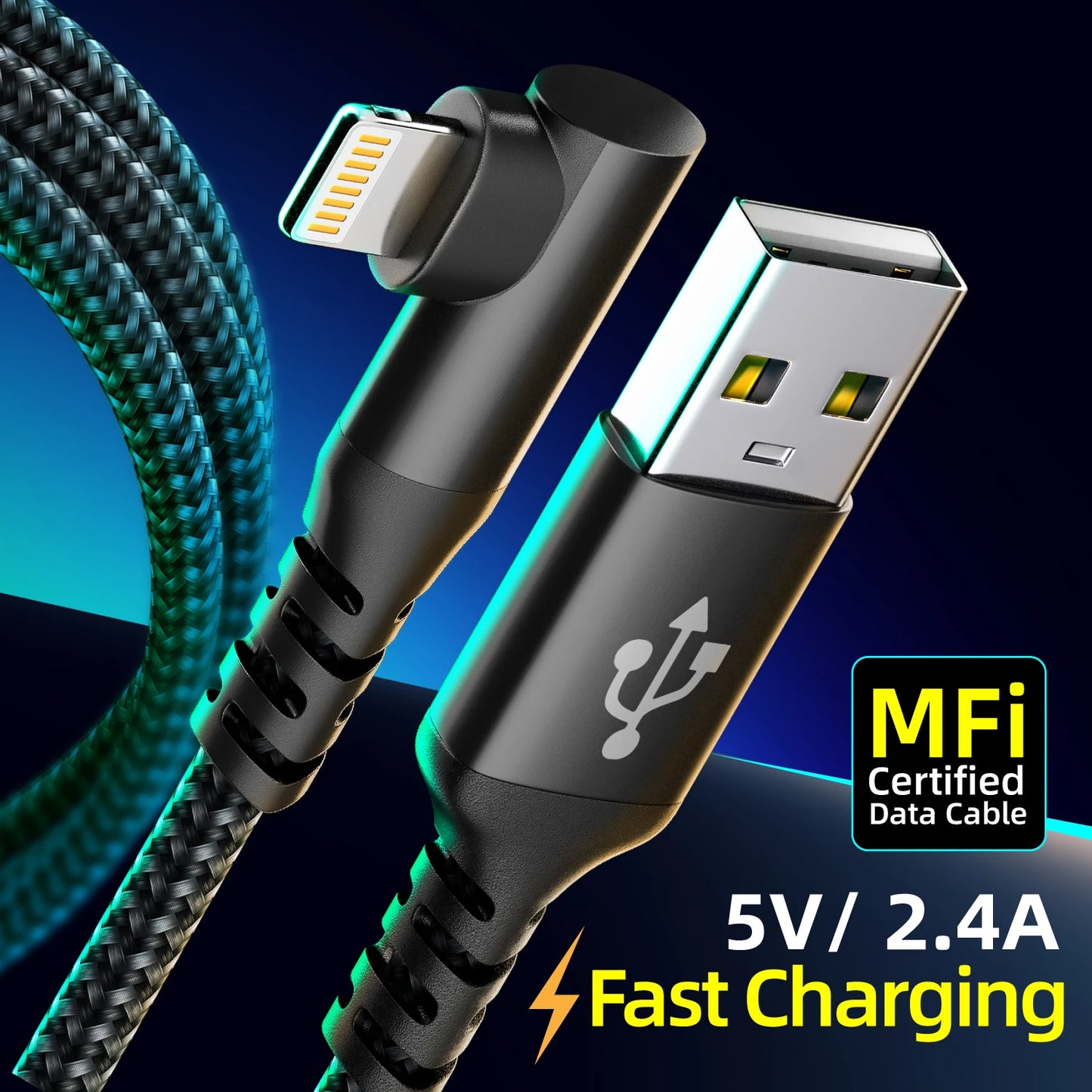 ⚡📱 90° Lightning Cable MFi Certified – Δεξιάς Γωνίας Φορτιστής για iPhone 14/13/12 🎯
