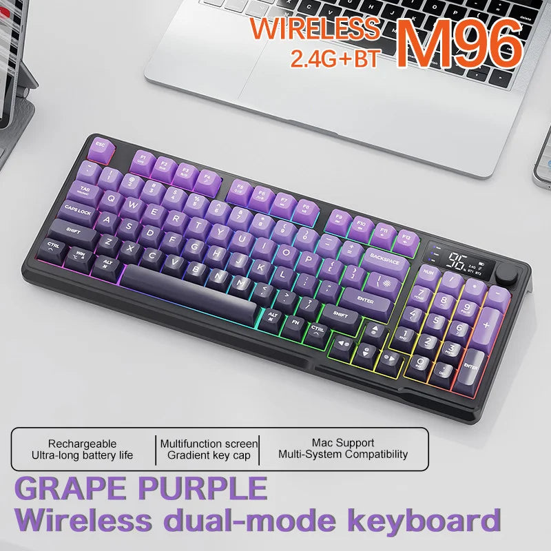 ⌨️🔥 FREEWOLF M96 Wireless Mechanical Keyboard 🌈 Gradient Keycaps | 🔄 Dual-Mode BT/2.4G | 🖥️ OLED Οθόνη | 🔋 Μπαταρία μεγάλης διάρκειας