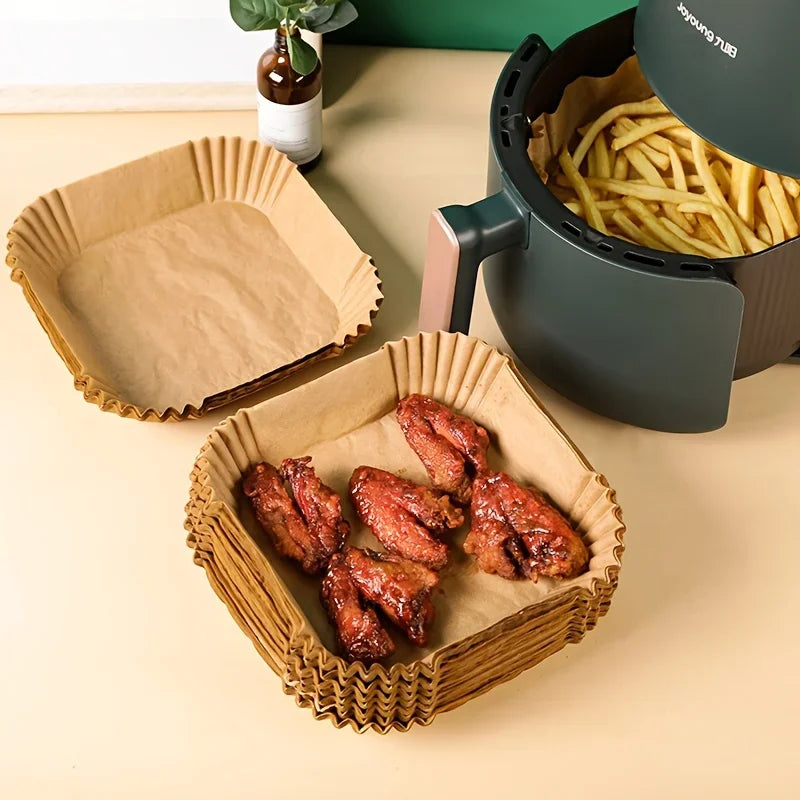 🍟🧾 Square Air Fryer Liners – Μαγείρεμα Χωρίς Λάδια & Καθάρισμα! 🧾🍟 50/100pcs | Food-Grade Oil Paper | Non-Stick & Waterproof | Heat Resistant