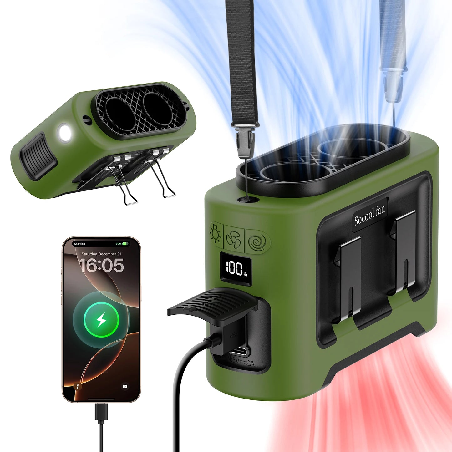 🌀 Socool 14500mAh Φορητός Ανεμιστήρας Μέσης – Διπλό Turbo, LED, Power Bank & 5 σε 1 Λειτουργίες Το απόλυτο gadget για να μείνεις δροσερός σε κάθε περίσταση! 🌞💨