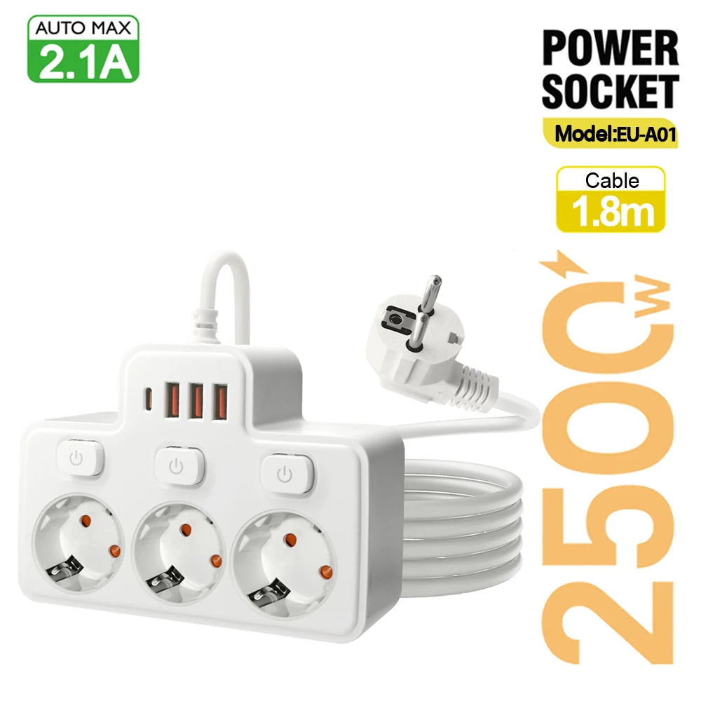 EU Power Strip 🔌 | Wall-Mount Socket ⚡ | USB Charging + Switches 🔋 | Network Filter & Adapter ✅